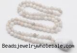 GMN4828 Hand-knotted 8mm, 10mm white crazy agate 108 beads mala necklace with pendant