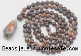 GMN4845 Hand-knotted 8mm, 10mm ocean agate 108 beads mala necklace with pendant