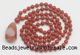 GMN4851 Hand-knotted 8mm, 10mm red agate 108 beads mala necklace with pendant