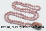 GMN4852 Hand-knotted 8mm, 10mm pink wooden jasper 108 beads mala necklace with pendant