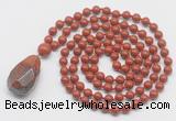 GMN4855 Hand-knotted 8mm, 10mm red jasper 108 beads mala necklace with pendant