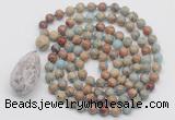 GMN4871 Hand-knotted 8mm, 10mm serpentine jasper 108 beads mala necklace with pendant