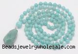 GMN4875 Hand-knotted 8mm, 10mm amazonite 108 beads mala necklace with pendant