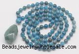 GMN4877 Hand-knotted 8mm, 10mm apatite 108 beads mala necklace with pendant