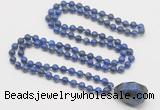 GMN4878 Hand-knotted 8mm, 10mm lapis lazuli 108 beads mala necklace with pendant