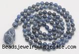 GMN4881 Hand-knotted 8mm, 10mm sodalite 108 beads mala necklace with pendant