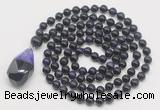 GMN4885 Hand-knotted 8mm, 10mm purple tiger eye 108 beads mala necklace with pendant