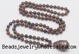 GMN4888 Hand-knotted 8mm, 10mm mahogany obsidian 108 beads mala necklace with pendant