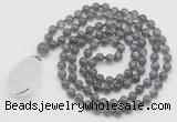 GMN4895 Hand-knotted 8mm, 10mm labradorite 108 beads mala necklace with pendant