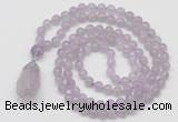 GMN4902 Hand-knotted 8mm, 10mm lavender amethyst 108 beads mala necklace with pendant