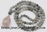 GMN4904 Hand-knotted 8mm, 10mm seaweed quartz 108 beads mala necklace with pendant