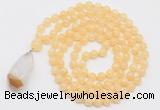 GMN4916 Hand-knotted 8mm, 10mm honey jade 108 beads mala necklace with pendant