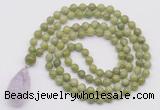 GMN4918 Hand-knotted 8mm, 10mm China jade 108 beads mala necklace with pendant