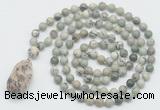 GMN4923 Hand-knotted 8mm, 10mm artistic jasper 108 beads mala necklace with pendant