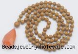 GMN4924 Hand-knotted 8mm, 10mm wooden jasper 108 beads mala necklace with pendant