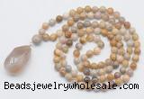 GMN4937 Hand-knotted 8mm, 10mm fossil coral 108 beads mala necklace with pendant