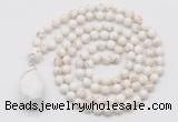 GMN4943 Hand-knotted 8mm, 10mm white howlite 108 beads mala necklace with pendant