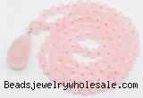 GMN5000 Hand-knotted 8mm, 10mm matte rose quartz 108 beads mala necklace with pendant