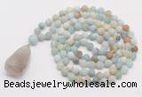 GMN5004 Hand-knotted 8mm, 10mm matte amazonite 108 beads mala necklace with pendant