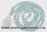 GMN5005 Hand-knotted 8mm, 10mm matte amazonite 108 beads mala necklace with pendant