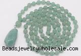 GMN5006 Hand-knotted 8mm, 10mm matte green aventurine 108 beads mala necklace with pendant