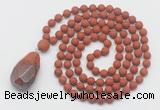 GMN5016 Hand-knotted 8mm, 10mm matte red jasper 108 beads mala necklace with pendant