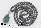 GMN5019 Hand-knotted 8mm, 10mm matte kambaba jasper 108 beads mala necklace with pendant