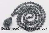 GMN5022 Hand-knotted 8mm, 10mm matte snowflake obsidian 108 beads mala necklace with pendant