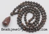 GMN5024 Hand-knotted 8mm, 10mm matte bronzite 108 beads mala necklace with pendant