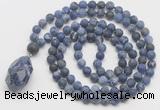 GMN5027 Hand-knotted 8mm, 10mm matte sodalite 108 beads mala necklace with pendant