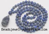 GMN5028 Hand-knotted 8mm, 10mm matte lapis lazuli 108 beads mala necklace with pendant