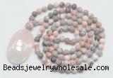 GMN5058 Hand-knotted 8mm, 10mm pink zebra jasper 108 beads mala necklace with pendant