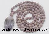 GMN5059 Hand-knotted 8mm, 10mm lepidolite 108 beads mala necklace with pendant