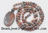 GMN5061 Hand-knotted 8mm, 10mm brecciated jasper 108 beads mala necklace with pendant