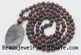 GMN5069 Hand-knotted 8mm, 10mm red tiger eye 108 beads mala necklace with pendant