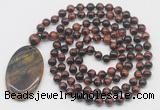 GMN5070 Hand-knotted 8mm, 10mm red tiger eye 108 beads mala necklace with pendant