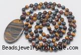 GMN5071 Hand-knotted 8mm, 10mm colorful tiger eye 108 beads mala necklace with pendant