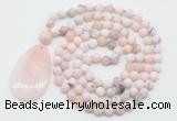 GMN5087 Hand-knotted 8mm, 10mm matte natural pink opal 108 beads mala necklace with pendant