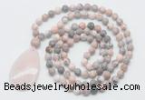 GMN5088 Hand-knotted 8mm, 10mm pink zebra jasper 108 beads mala necklace with pendant