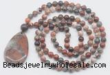 GMN5091 Hand-knotted 8mm, 10mm brecciated jasper 108 beads mala necklace with pendant