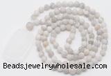 GMN5119 Hand-knotted 8mm, 10mm matte white crazy agate 108 beads mala necklace with pendant