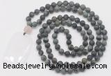 GMN5123 Hand-knotted 8mm, 10mm matte kambaba jasper 108 beads mala necklace with pendant