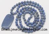 GMN5130 Hand-knotted 8mm, 10mm matte lapis lazuli 108 beads mala necklace with pendant