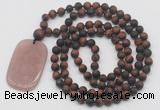 GMN5131 Hand-knotted 8mm, 10mm matte red tiger eye 108 beads mala necklace with pendant