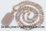 GMN5133 Hand-knotted 8mm, 10mm matte sunstone 108 beads mala necklace with pendant