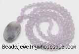 GMN5147 Hand-knotted 8mm, 10mm lavender amethyst 108 beads mala necklace with pendant