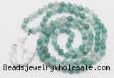 GMN5155 Hand-knotted 8mm, 10mm green banded agate 108 beads mala necklace with pendant