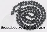 GMN5159 Hand-knotted 8mm, 10mm black agate 108 beads mala necklace with pendant