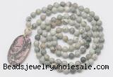 GMN5167 Hand-knotted 8mm, 10mm artistic jasper 108 beads mala necklace with pendant