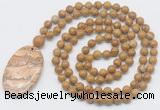 GMN5168 Hand-knotted 8mm, 10mm wooden jasper 108 beads mala necklace with pendant